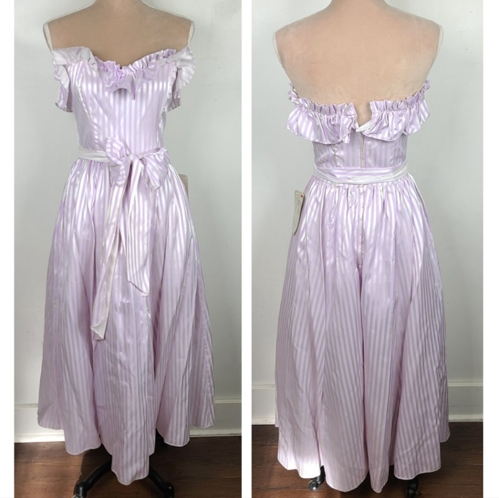 Vintage Gunne Sax Lavender Purple Striped Sweethart Neckline Midi Party Dress 7 - Picture 2 of 16